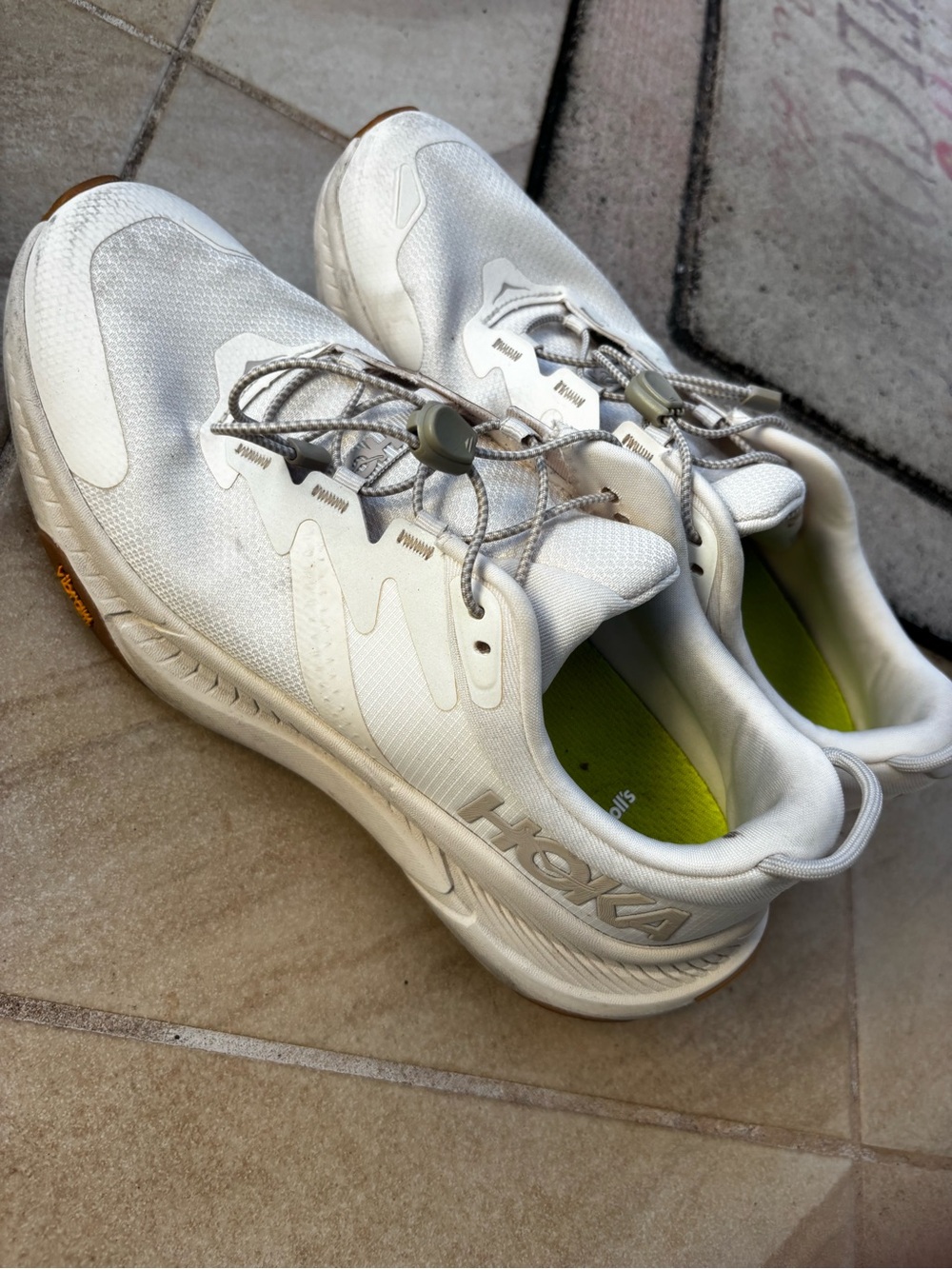 Hoka White Athletic Running Shoes with Lime Insoles